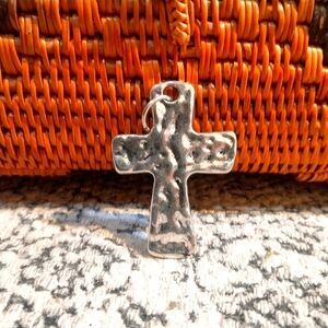 Silvertone Hammered Cross Pendant